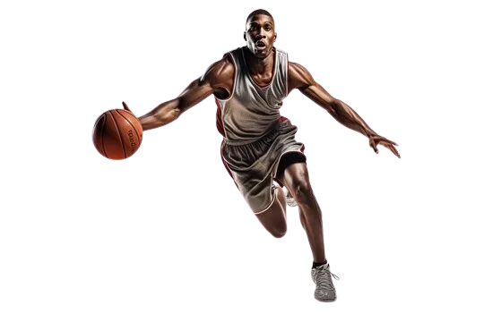 Basketball player flying for a dunk